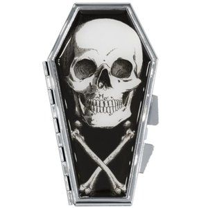 ALMOST GONE! Skull n Crossbones Coffin Shape Standing Compact Makeup Mirror NEW